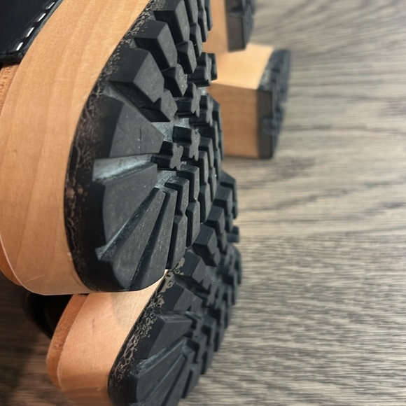 Swedish Hasbeens Wooden Strappy Leather Velcro Slip-On Platform Sandal - Picture 8 of 11